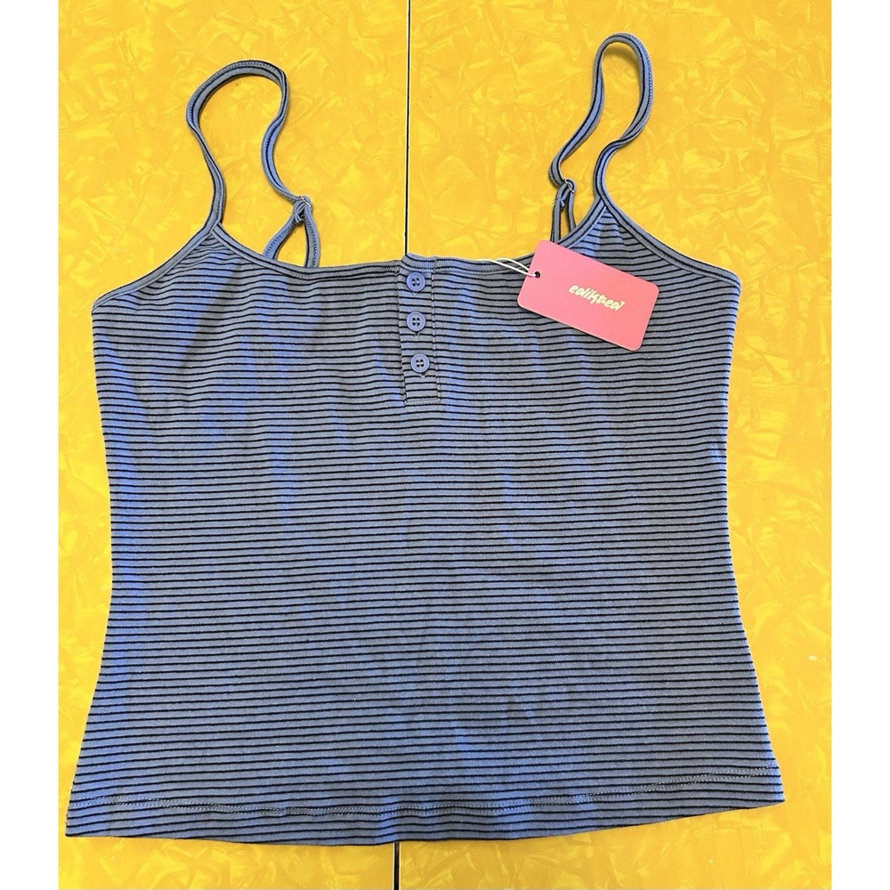 Edikted Blue Striped Tank Top L Spaghetti Strap NWT Y2K